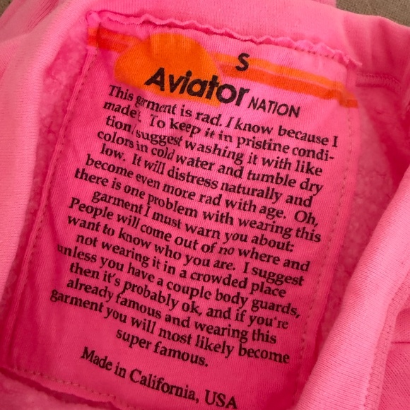 NEVER WORN AVIATOR NATION NEON PINK HEART STITCH SIZE SMALL CREW SWEATSHIRT - Picture 3 of 4